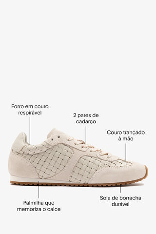 Tênis Stella Macramê Couro e Camurça Cinza Sneaker Larroudé