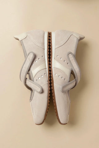 Flat Stella Ballerina Camurça Cinza e Couro Off White Ballerina Larroudé