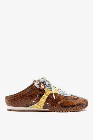 Mule Stella Couro Cobra Marrom, Couro Cobra Azul e Couro Cobra Amarelo Sneaker Larroudé