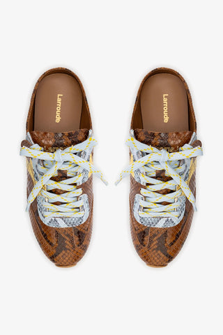 Mule Stella Couro Cobra Marrom, Couro Cobra Azul e Couro Cobra Amarelo Sneaker Larroudé
