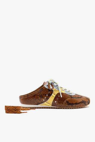 Mule Stella Couro Cobra Marrom, Couro Cobra Azul e Couro Cobra Amarelo Sneaker Larroudé