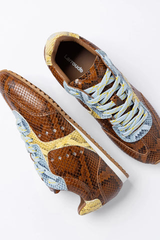 Tênis Stella Couro Cobra Marrom Sneaker Larroudé