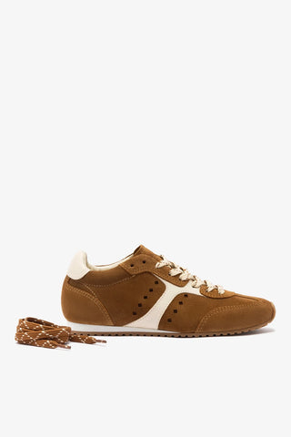Tênis Stella Camurça Marrom e Couro Off White Sneaker Larroudé