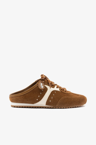 Mule Stella Camurça Marrom e Couro Off White Sneaker Larroudé