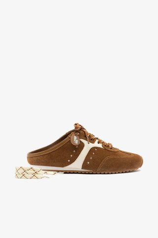 Mule Stella Camurça Marrom e Couro Off White Sneaker Larroudé