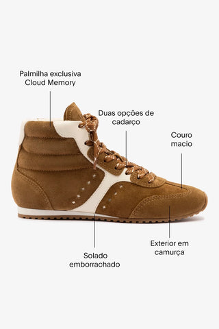 Tênis Cano Médio Stella Camurça Marrom e Couro Off White Sneaker Larroudé