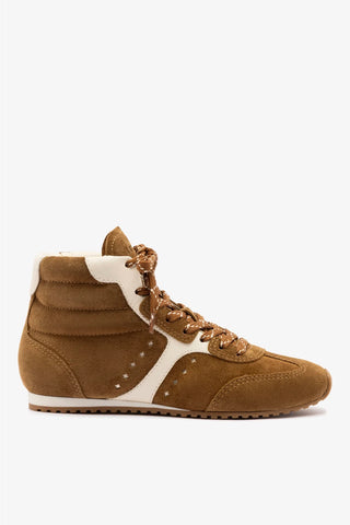 Tênis Cano Médio Stella Camurça Marrom e Couro Off White Sneaker Larroudé