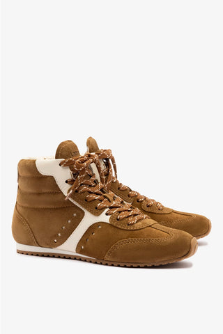 Tênis Cano Médio Stella Camurça Marrom e Couro Off White Sneaker Larroudé