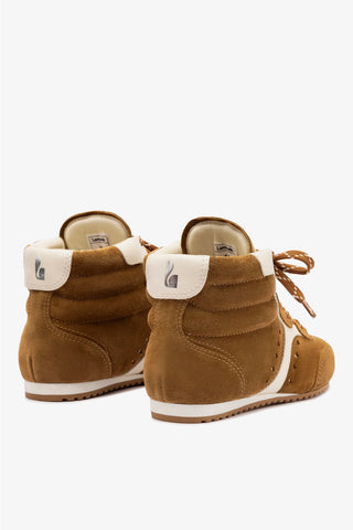 Tênis Cano Médio Stella Camurça Marrom e Couro Off White Sneaker Larroudé