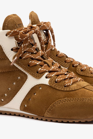 Tênis Cano Médio Stella Camurça Marrom e Couro Off White Sneaker Larroudé