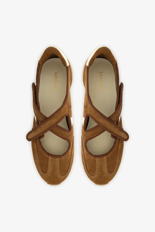 Flat Stella Ballerina Camurça Marrom e Couro Off White Ballerina Larroudé