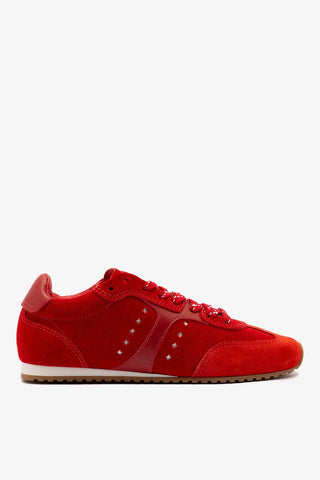 Tênis Stella Camurça Vermelho e Couro Vermelho Sneaker Larroudé