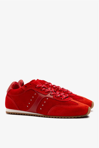 Tênis Stella Camurça Vermelho e Couro Vermelho Sneaker Larroudé