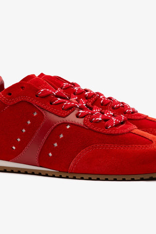 Tênis Stella Camurça Vermelho e Couro Vermelho Sneaker Larroudé