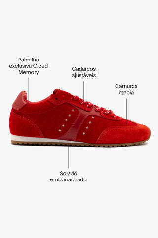 Tênis Stella Camurça Vermelho e Couro Vermelho Sneaker Larroudé