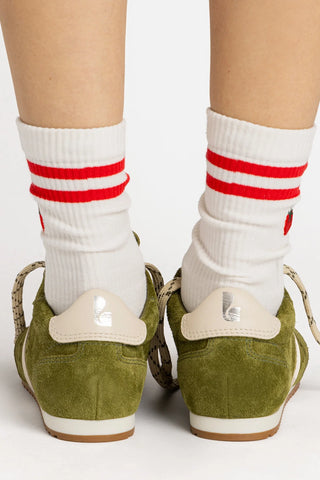 Tênis Stella Camurça Verde e Couro Off White Sneaker Larroudé