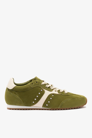 Tênis Stella Camurça Verde e Couro Off White Sneaker Larroudé