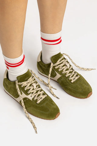 Tênis Stella Camurça Verde e Couro Off White Sneaker Larroudé