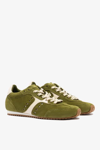 Tênis Stella Camurça Verde e Couro Off White Sneaker Larroudé