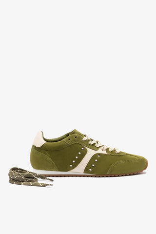 Tênis Stella Camurça Verde e Couro Off White Sneaker Larroudé