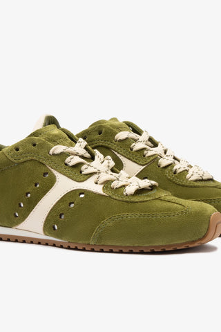 Tênis Stella Camurça Verde e Couro Off White Sneaker Larroudé