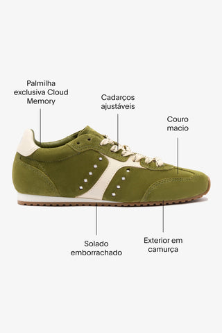 Tênis Stella Camurça Verde e Couro Off White Sneaker Larroudé