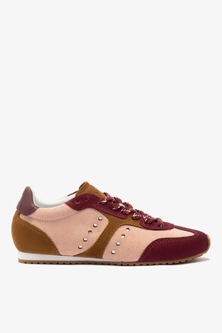 Tênis Stella Camurça Rosa e Vinho e Couro Prateado Sneaker Larroudé