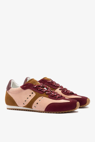 Tênis Stella Camurça Rosa e Vinho e Couro Prateado Sneaker Larroudé