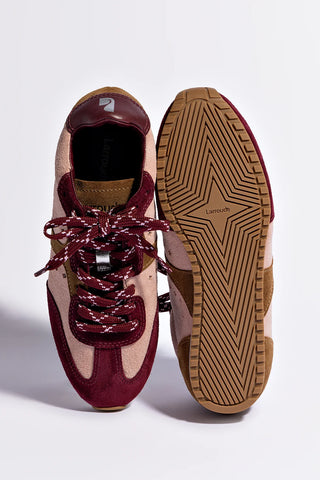 Tênis Stella Camurça Rosa e Vinho e Couro Prateado Sneaker Larroudé