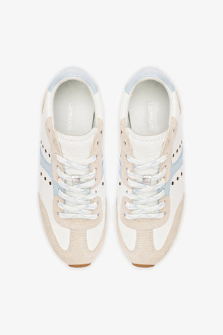 Tênis Stella Camurça Cinza e Couro Branco e Azul Sneaker Larroudé