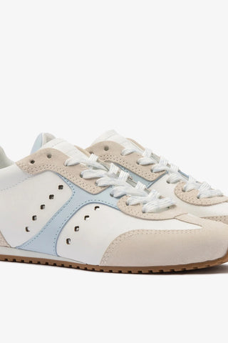 Tênis Stella Camurça Cinza e Couro Branco e Azul Sneaker Larroudé