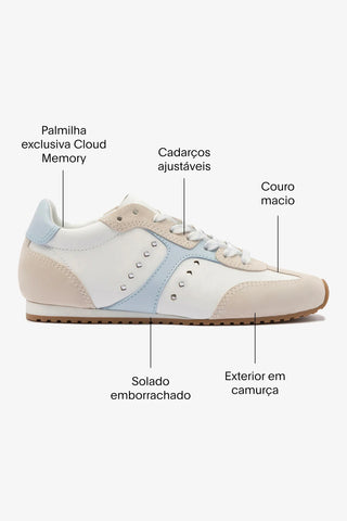 Tênis Stella Camurça Cinza e Couro Branco e Azul Sneaker Larroudé