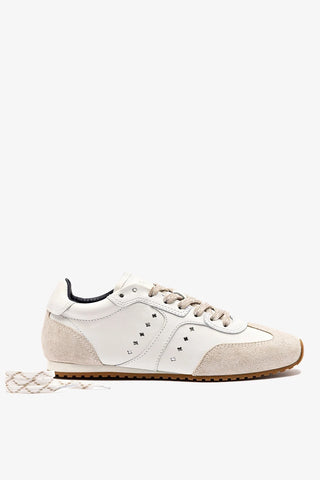 Tênis Stella Couro Branco e Camurça Cinza Sneaker Larroudé