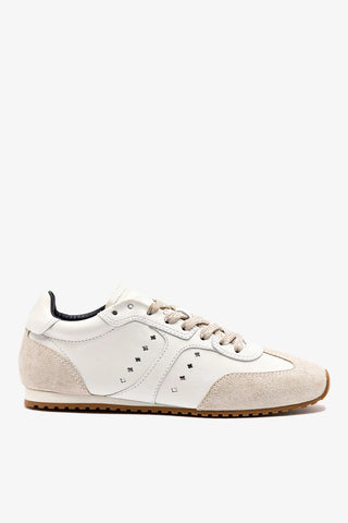 Tênis Stella Couro Branco e Camurça Cinza Sneaker Larroudé