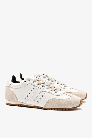 Tênis Stella Couro Branco e Camurça Cinza Sneaker Larroudé