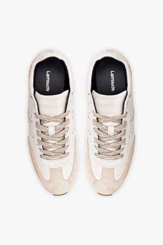 Tênis Stella Couro Branco e Camurça Cinza Sneaker Larroudé