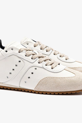 Tênis Stella Couro Branco e Camurça Cinza Sneaker Larroudé