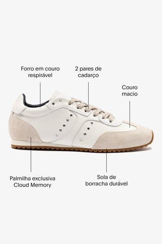 Tênis Stella Couro Branco e Camurça Cinza Sneaker Larroudé