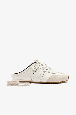 Mule Stella Couro Branco e Camurça Cinza Sneaker Larroudé