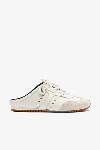 Mule Stella Couro Branco e Camurça Cinza Sneaker Larroudé