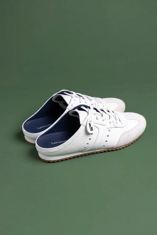 Mule Stella Couro Branco e Camurça Cinza Sneaker Larroudé
