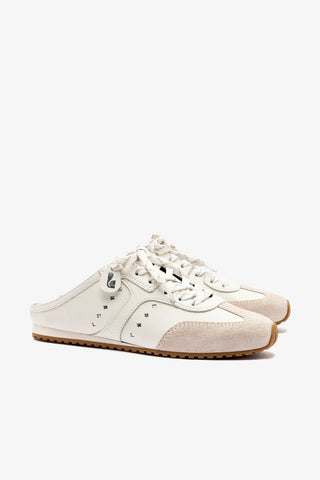 Mule Stella Couro Branco e Camurça Cinza Sneaker Larroudé