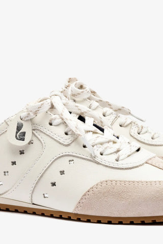 Mule Stella Couro Branco e Camurça Cinza Sneaker Larroudé