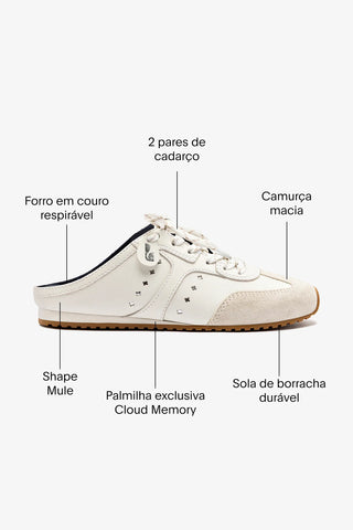 Mule Stella Couro Branco e Camurça Cinza Sneaker Larroudé