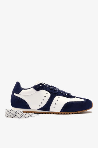 Tênis Stella Couro Branco e Camurça Azul Sneaker Larroudé