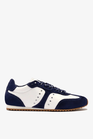 Tênis Stella Couro Branco e Camurça Azul Sneaker Larroudé