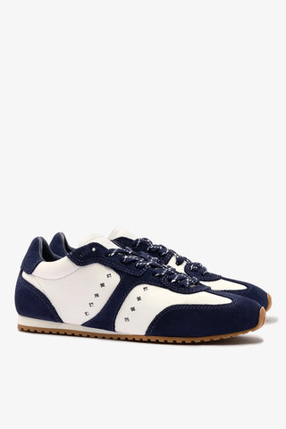 Tênis Stella Couro Branco e Camurça Azul Sneaker Larroudé