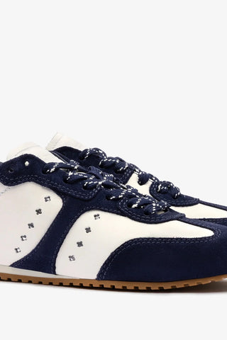 Tênis Stella Couro Branco e Camurça Azul Sneaker Larroudé