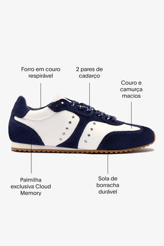 Tênis Stella Couro Branco e Camurça Azul Sneaker Larroudé