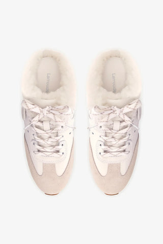 Mule Tênis Stella Couro Branco Camurça Cinza e Lã Branco Sneaker Larroudé